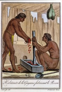 Francia Guyana lakosai Annatto előkészítése, Jules Grasset de Saint-Sauveur (1757-1810) "Encyclopedie des Voyages" című művéből, 1796.